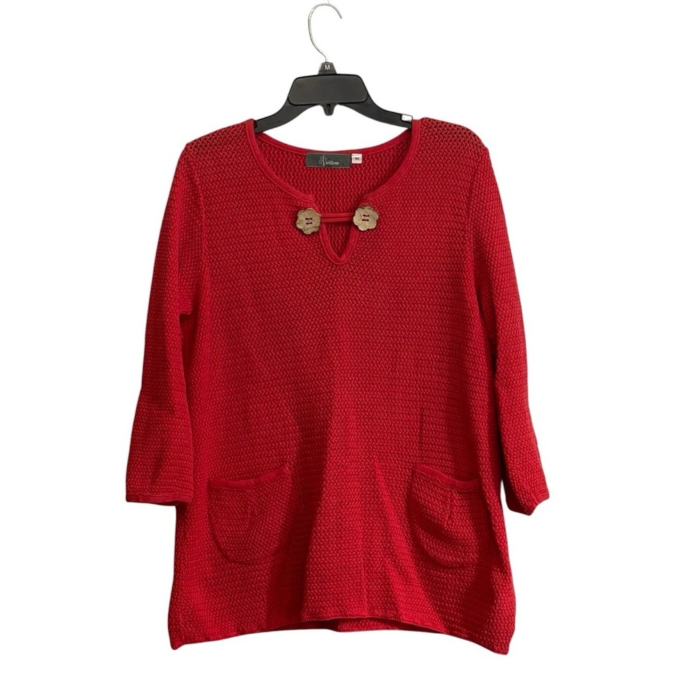 Willow Sz Med Open Knit Tunic Sweater Front Pockets Comfort Relaxed Lagenlook